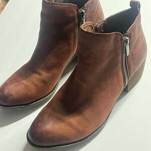 Lucky Brand Basel Brown Leather Side Zip Ankle Boots
